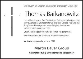 Anzeige von Thomas Barkanowitz von MGO