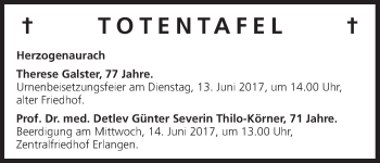Anzeige von Totentafel vom 10.06.2017 von MGO