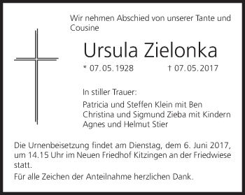Anzeige von Ursula Zielonka von MGO