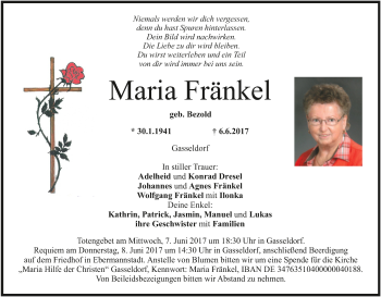 Anzeige von Maria Fränkel von MGO