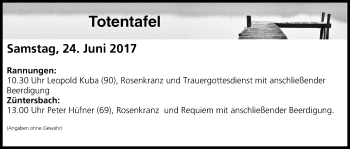 Anzeige von Totentafel vom 24.06.2017 von MGO