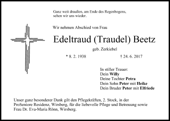Anzeige von Edeltraud Beetz von MGO