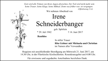 Anzeige von Irene Schneiderbanger von MGO