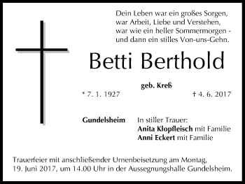 Anzeige von Betti Berthold von MGO