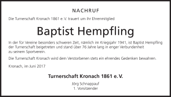Anzeige von Baptist Hempfling von MGO