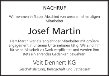 Anzeige von Josef Martin von MGO