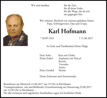 Anzeige von Karl Hofmann von MGO