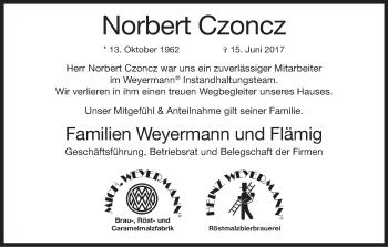 Anzeige von Norbert Czoncz von MGO
