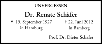 Anzeige von Renate Schäfer von MGO