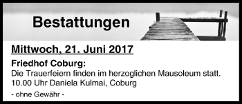 Anzeige von Bestattungen vom 21.06.2017 von MGO