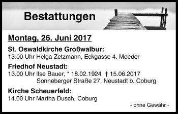 Anzeige von Bestattungen vom 26.06.2017 von MGO