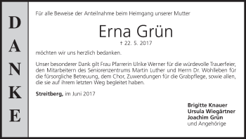 Anzeige von Erna Grün von MGO