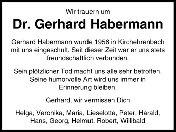 Anzeige von Gerhard Habermann von MGO