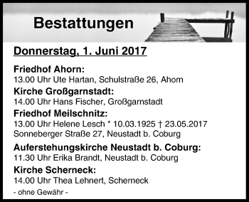 Anzeige von Bestattungen vom 01.06.2017 von MGO