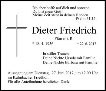 Anzeige von Dieter Friedrich von MGO