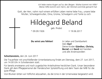 Anzeige von Hildegard Beland von MGO