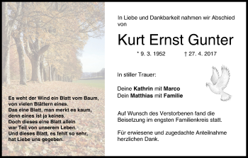 Anzeige von Kurt Ernst Gunter von MGO