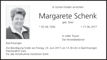 Anzeige von Margarete Schenk von MGO