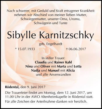 Anzeige von Sibylle Karnitzschky von MGO