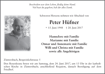 Anzeige von Peter Hüfner von MGO