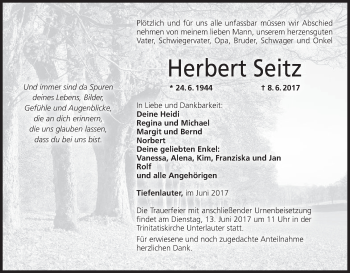 Anzeige von Herbert Seitz von MGO