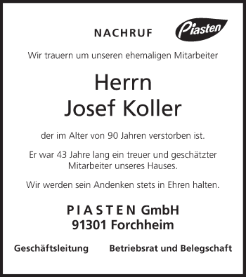 Anzeige von Josef Koller von MGO
