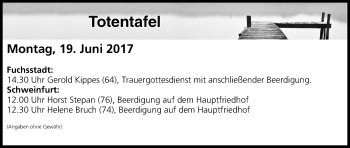 Anzeige von Totentafel vom 19.06.2017 von MGO