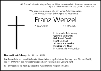 Anzeige von Franz Wenzel von MGO