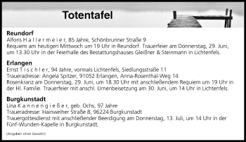 Anzeige von Totentafel vom 28.06.2017 von MGO