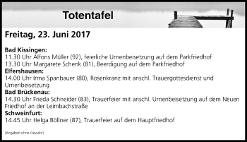 Anzeige von Totentafel vom 23.06.2017 von MGO
