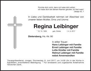 Anzeige von Regina Leibinger von MGO