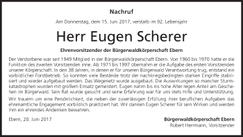 Anzeige von Eugen Scherer von MGO