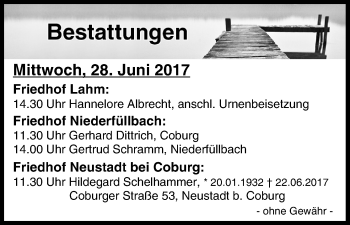 Anzeige von Bestattungen vom 28.06.2017 von MGO