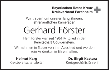 Anzeige von Gerhard Förster von MGO