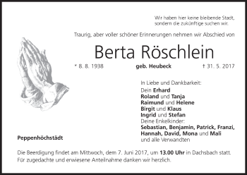 Anzeige von Berta Röschlein von MGO