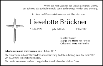 Anzeige von Lieselotte Brückner von MGO