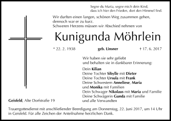 Anzeige von Kunigunda Möhrlein von MGO