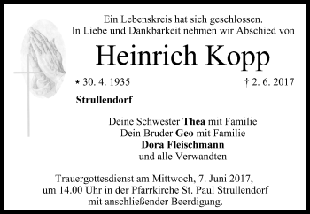Anzeige von Heinrich Kopp von MGO