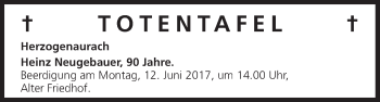 Anzeige von Totentafel vom 07.06.2017 von MGO