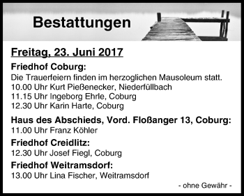 Anzeige von Bestattungen vom 23.06.2017 von MGO