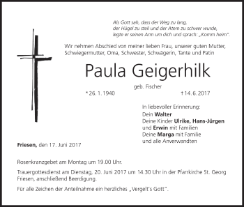 Anzeige von Paula Geigerhilk von MGO