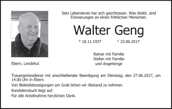 Anzeige von Walter Geng von MGO
