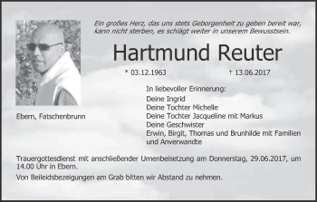 Anzeige von Hartmund Reuter von MGO