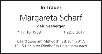 Anzeige von Margareta Scharf von MGO