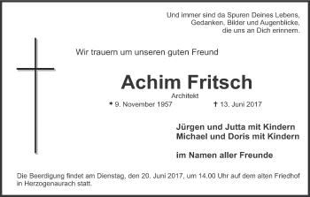 Anzeige von Achim Fritsch von MGO