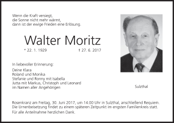 Anzeige von Walter Moritz von MGO