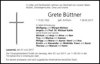 Anzeige von Grete Büttner von MGO