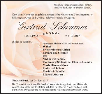 Anzeige von Gertrud Schramm von MGO