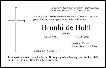 Anzeige von Brunhilde Buhl von MGO