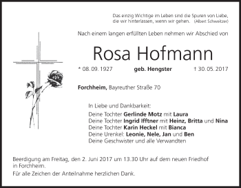 Anzeige von Rosa Hofmann von MGO